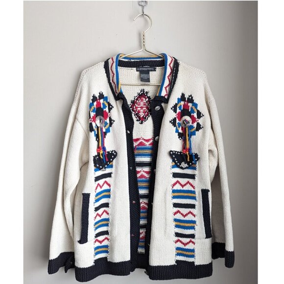 LB International Sweaters - L.B. International Aztec Mexican decorated cardigan